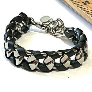 Jessica Elliot Leather Hudson Bracelet - Silver/Black